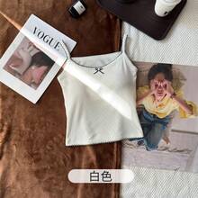 2026年春夏新作セクシーガールリボンレーストリムキャミソール、固定胸パッド付き、スリムフィットインナーウェア、美しい背中見せトップス - スカイブルー - チェックする 7
