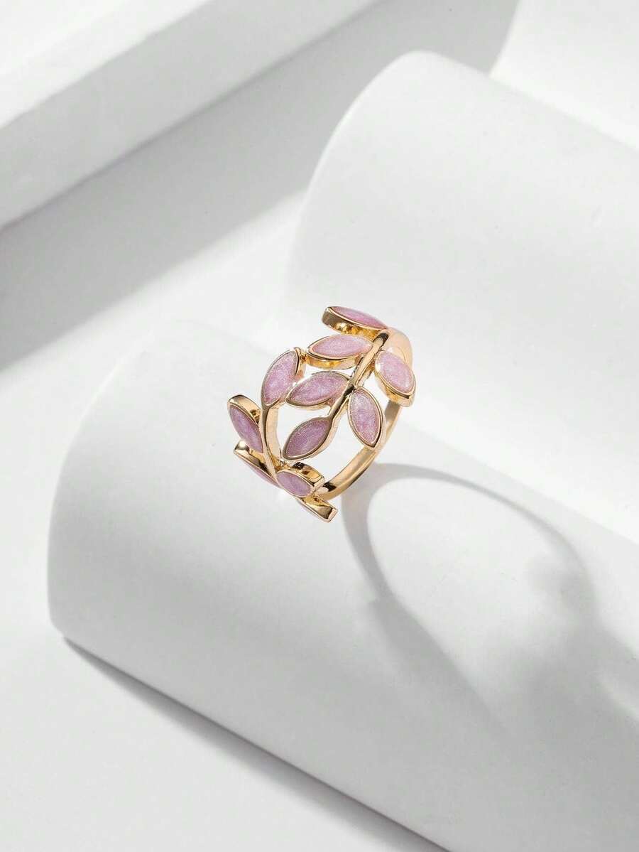 Andkiss Anillo abierto con diseño de hoja - Morado - Ver 1