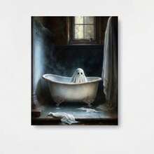 1pc 2D Flat Wooden Framed Canvas Painting - Haunted Bathroom Art, Modern Gothic Wall Decor, Waterproof & Odorless, Ready-to-Hang with Hooks for Living Room, Bedroom, Office, Bar, Bathroom Wall Decor, Home Decoration, Eerie Artwork, Odorless Artwork, Spooky Artwork, Art Collectors, Bedroom Artwork, Dark Aesthetic, Highquality Print, Horror Decor, Horror Fans, 2D Flat, Perfect for Room Decor - Enmarcado - Ver 1