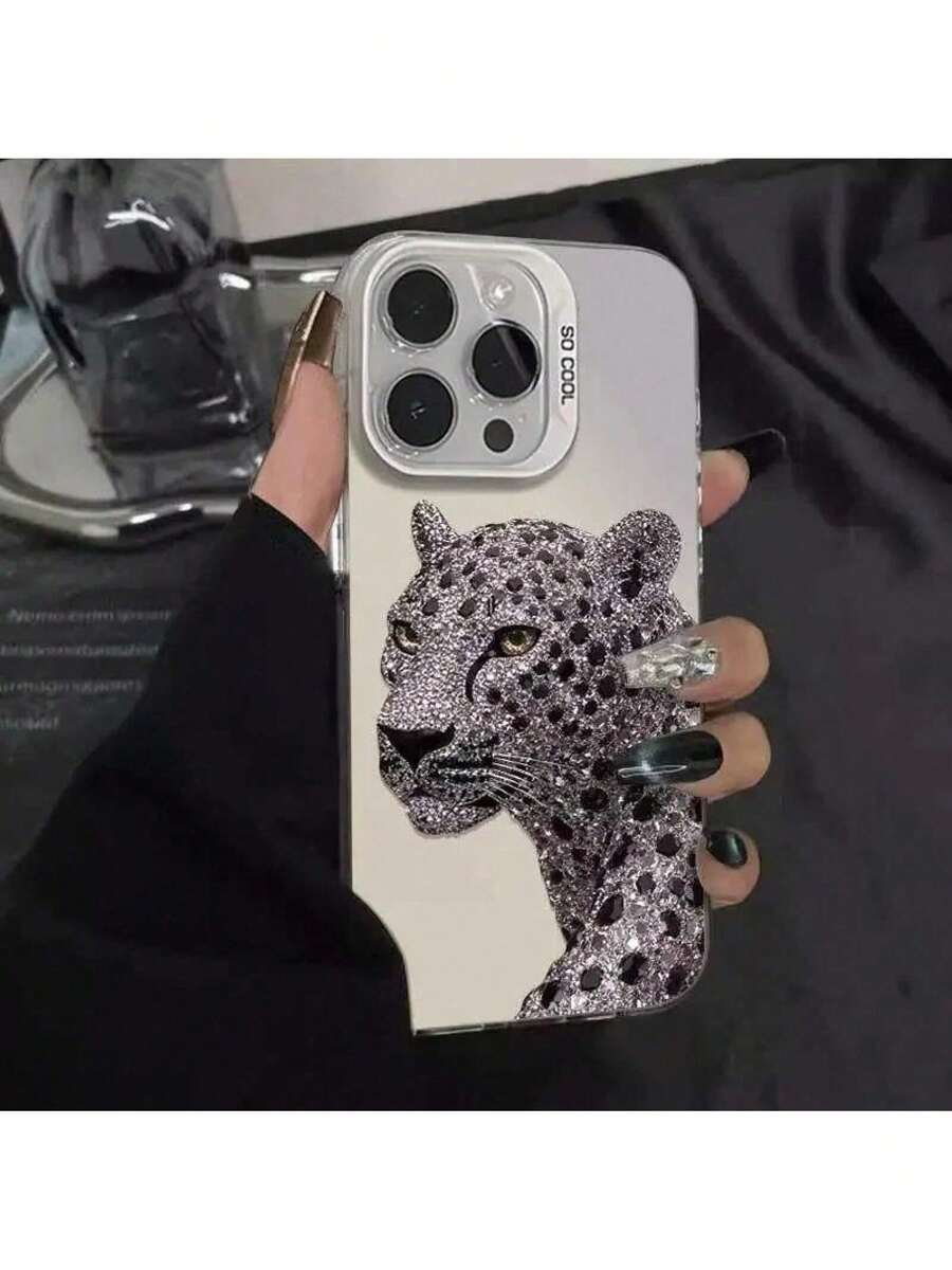 Patrón de Leopardo de Diamante Gris, Adecuado para Fundas de Teléfono .Funda resistente con diseños únicos - Plateado - Ver 1