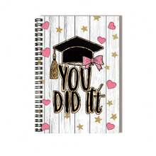 100-Page Spiral Notebook With Graduation Cap & Bow Design, Ideal For Work, Study, Journaling, And Daily Planning. Thoughtful Birthday Gift With Ceremony Vibe! - E - View 3