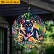 1个3D德国牧羊犬幼犬铁艺挂饰，360°旋转挂钩 - 10英寸彩色户外/室内花园家居装饰，无需电池/电源，适用于婚礼/圣诞节/万圣节/派对，动态狗狗摆件，全年适用（不含吊坠），款式随机 - A - 查看 4