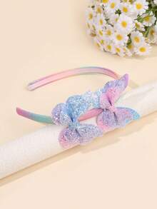 1 Stück Regenbogen-Farbverlauf Haarband mit 2 Glitzer-Farbverlauf Schmetterlings-Dekorationen, modisches Haaraccessoire für Mädchen, geeignet für Party und tägliches Tragen - Verschiedenfarbig - Übersicht 3
