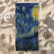1件梵谷星空風格柔軟毛巾，經典星夜印花圖案，超吸水快乾超細纖維沙灘巾，適合海邊度假、海灘派對、戶外露營，送給朋友和夏季假期的理想禮物 - A - 查看 4