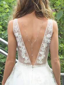 1 pieza Cadena de espalda brillante, accesorio de joyería de moda de cristal para novia y boda - Plateado - Ver 1