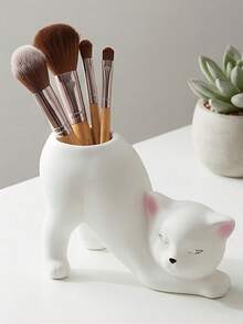 Cute Cat Makeup Brush Holder, Vanity Table Desktop Brush Storage Box, Aesthetic Cosmetic Organizer, Cute Cat Pen Holder For Office, Home Decor Cute Desktop Storage, Cat Lover Gift - Multicolor - View 6