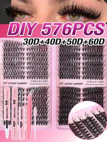 576D 睫毛嫁接套装，30D-60D 混合睫毛，10-16mm 自然长度，柔软蓬松，便携式浓密睫毛套装包含胶水、定型液和镊子，防水防汗，适合旅行、海滩、泳池、派对等场合。 - 彩色 - 查看 14