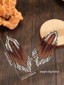 SOUL BEADING Bohemian Style Earrings, Desert Sunset Gradient Feather Tassel Long Dangle Earrings, Western Festival Costume Accessory - Caramel Color - View 2