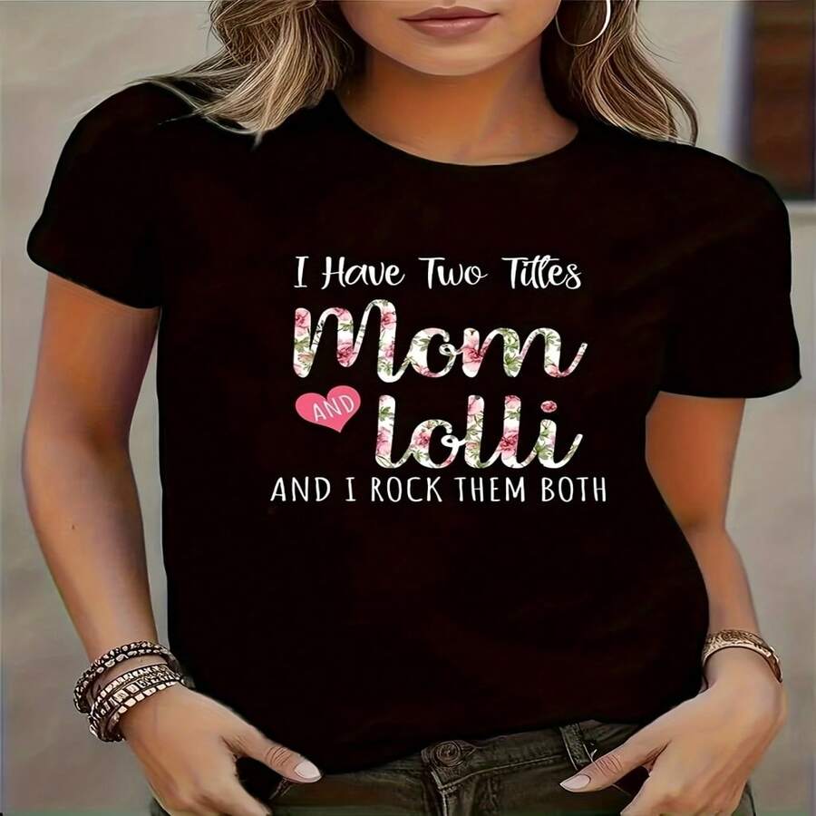 Fashionable T-Shirt With English Letter Print - Black - View 1