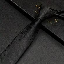 1pc Men's Black Cashew Tie Suitable For Daily, Party, Business Use, Father's Day Gift - Black - View 4