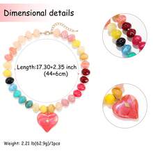 1pc Summer Sweet Fashion Dopamine Resin Tie Dye Beaded Heart Multi-Element Necklace, Suitable For Fashionable Women's Daily Commute, Beach Vacation, Travel, Party, Shopping, Festivals, Best Summer Gift For Women, Vacation Essential Necklace (Beaded Tie Dye Colors, Quantity, And Order Are Random) - Multicolor - View 5