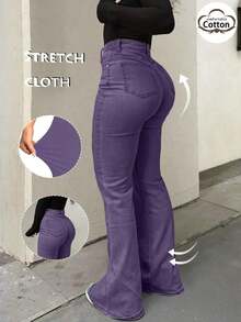 GILIPUR Jeans acampanados de talle alto para mujer estilo Y2K, pantalones vaqueros ajustados de color verde militar vintage, elásticos, elegantes y de moda, fondo versátil y casual para primavera - Morado - Ver 4