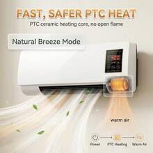 [All Season]1200W 2-In-1 Wall Mounted Heater & Cooling Fan Combo With Remote, PTC Ceramic Electric Space Heater For Bathroom Bedroom, LED Display Adjustable Thermostat, Summer Winter Dual Use For Home Dorm - White - View 9