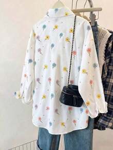 Camisa casual de manga larga con botones delanteros y bordado de frutas - Multicolor 6 - Ver 2