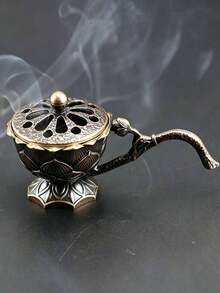 1個禪意蓮花鋅合金雙功能香座，附香片，禪香儀式用品，供奉茶室裝飾，居家辦公室禮品 - 均碼 - 查看 2