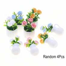 4pcs/Set 1/12 Miniature Potted Plants, Assorted Realistic Floral Decor Models For Dollhouse - Multicolor - View 8