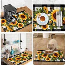 1pc Dish Drying Mat, Coffee Machine Mat, Kitchen Counter Draining Pad, Highly Absorbent & Quick Dry, Black & White Checkered Sunflower & Bee Pattern, Suitable For Dining Table, Cafe, Bar Counter, Bowls & Utensils Drying, Multi-Purpose Drainage Mat, Home Gift, Tabletop Decor - XYLSD-406 - View 11