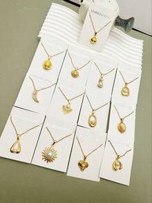 A Set Of 6 Multi-Element Pendant Necklaces Featuring Shells, Pearls, Flowers, Geometrics, Etc., Made Of 304 Stainless Steel, With Casting Technology, Stylish Layered Elegant Retro Design. Suitable For Festivals, Parties, Gift-Giving, Daily Wear, And Beach Vacations. (Random Shipping) - Multicolor - View 2