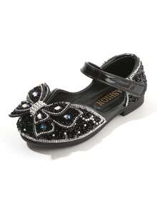 1 Pair Girls' Rhinestone Princess Shoes, Spring/Autumn New Soft Sole Non-Slip Fashion Versatile Shoes - Black - View 5