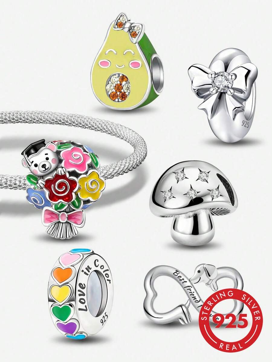 1 chiếc mặt dây chuyền hạt bạc sterling 925 lấp lánh hình bó hoa tốt nghiệp, phù hợp làm vòng tay DIY cho nữ - Hạt 1 - Xem 1