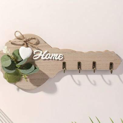 Key-Shaped Wooden Wall Hook, Rustic Home Wall Key Storage Rack, Entryway Decorative Wall-Mounted Organizer