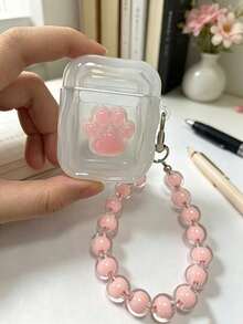 Diseño de pata de gato lindo con colgante de cuentas rosas, adecuado y compatible con funda protectora de Apple, funda protectora para auriculares inalámbricos Bluetooth - Multicolor - Ver 12