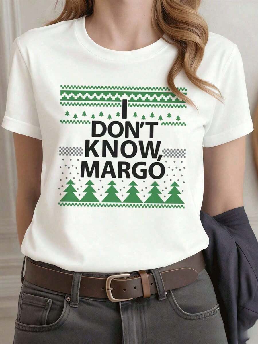 Camiseta navide?a, de algodón suave, cuello redondo, corte holgado, cómoda, con estampado gráfico único. ?Novedad! - Blanco - Ver 1