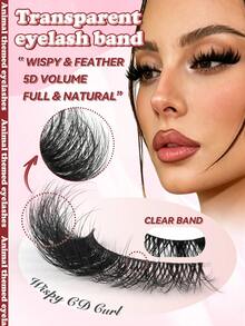 MAANGE 20 Pairs Fox Fairy Clear Band False Eyelashes, 2 Styles Long Curly Cat Eye Fluffy Strip Lashes, Lightweight Invisible Eyelash Band, Soft Faux Mink Lashes, Natural Dense Growth, Almond Eye Charming Eyelashes, Suitable For Women Travel, Party, Work Use - Black - View 6