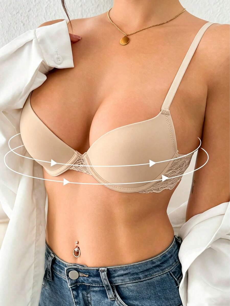 Women's Lace Padded Push-Up Bra - Apricot - View 1