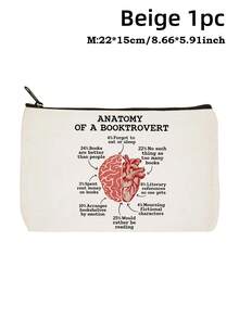 1pc Anatomy Of A Booktrot Canvas Tote Bag, "Would Rather Be Reading" Design With Brain Heart Book Lover Traits, White Bookworm Humor Bag For Library School Commute, Gifts For Readers Book Lovers Women Men - Multicolor - View 13