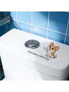 Cute Pointing Corgi Dog Spanish Text Toilet Wall Sticker, Spanish Version Funny Dog Toilet Tank Decorative Sticker, Self-Adhesive Removable Bathroom Decor Decal - Cute Pointing Corgi - View 4