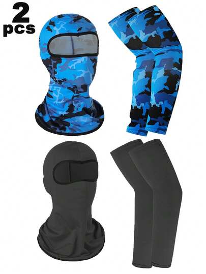 2pcs/Set Face Mask & Arm Sleeves, Outdoor Windproof Dustproof Face Cover, Quick-Dry Breathable Sun Protection Sleeve Set For Summer Sports