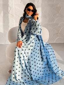 Bộ 1 món gồm khăn trùm đầu và áo choàng Abaya in họa tiết chấm bi, thiết kế cổ điển đa năng, phù hợp cho phụ nữ Hồi giáo mặc hàng ngày và cầu nguyện, thích hợp cho mọi mùa. - Nhiều màu - Xem 17