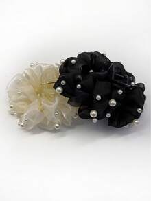 1pc Foam Mesh Faux Pearl Decor Big Bow Hair Clip, Women's Daily Hair Accessory, Suitable For Special Occasions, Ideal For Beach Vacation Vacay Beach Claw Clips - Multicolor - View 8
