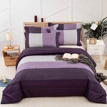 3 Pieces Reversible Striped Patchwork Comforter Set Twin Full Queen King Size Comforter With 2 Pillowcases, Soft Microfiber Bedding Set For All Season Home Bed Decor Purple Color, Idea Gifts For Mother Day, Labor Day, Wedding Anniversary Celebration, Back-To-School Season, Graduation - Purple - View 6