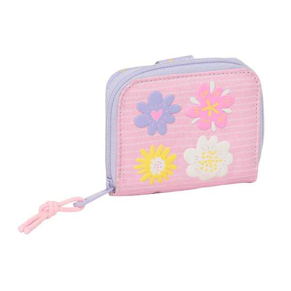 Safta | School Wallet With Adjustable Strap And Padded Hand Grip, Compartment For Bills And Cards, Coin Pocket With Zipper, Floral Lilac And Pink, 9?, School