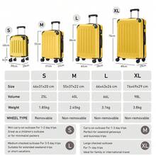 YONSLY 16 Inch Suitcase With Detachable Wheels 360° Combination Lock Double Zipper Soft Rubber Handle Trolley Travel Suitcase For Vacation - 黃色 - 查看 9