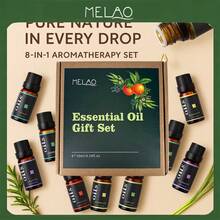 MELAO 8-Piece Essential Oil Gift Set, 10ml Per Bottle, 100% Natural Aromatherapy Oils For Diffuser, Humidifier, Massage, Skincare, Candle Making, Home, Office And Spa - 8 Pcs - View 1