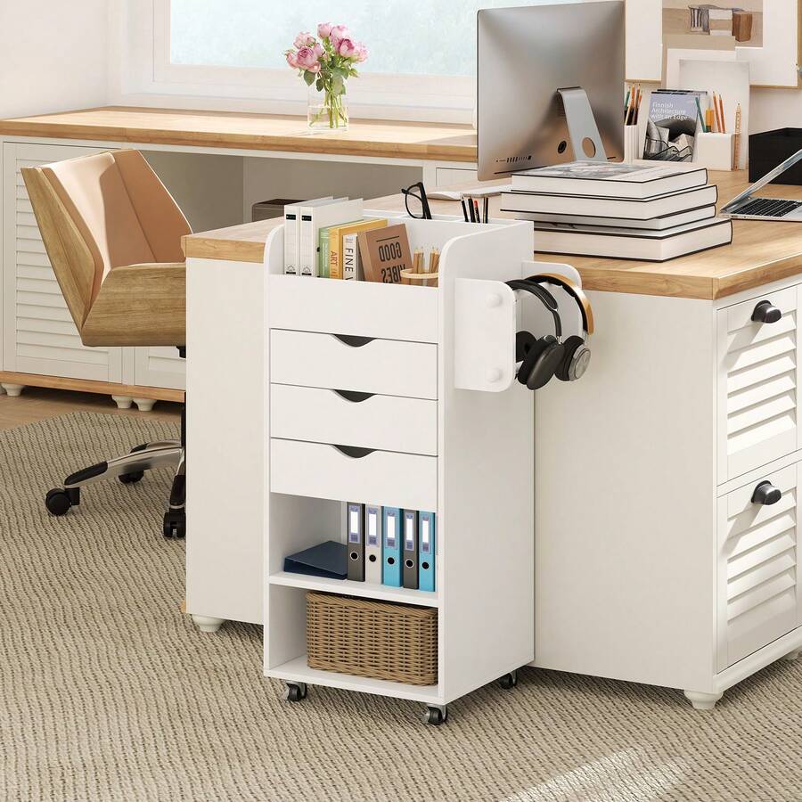 GOFLAME Utility Cart For Home Office Rolling Storage Cart With 3 Drawers 2 Open Shelves Storage Cabinet For Kitchen Bathroom - A - 查看 1