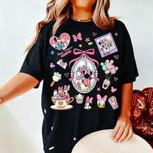 Disney Women's T-Shirts Retro Bow Minnie And Daisy Oversized T-Shirts, 100% Cotton Retro Short-Sleeved Casual Shirts, And Graphic Printing T-Shirts For 2026 Disneyland Vacation Travel - màu đen - Xem 1