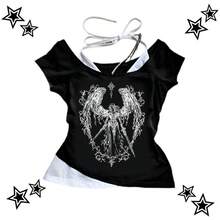 -Tops con corsé Retro sin tirantes para mujer, Tops cortos Harajuku con estampado gótico, camisola lisa, Topsexy informal sin mangas con tirantes para verano - Negro 02 - Ver 1