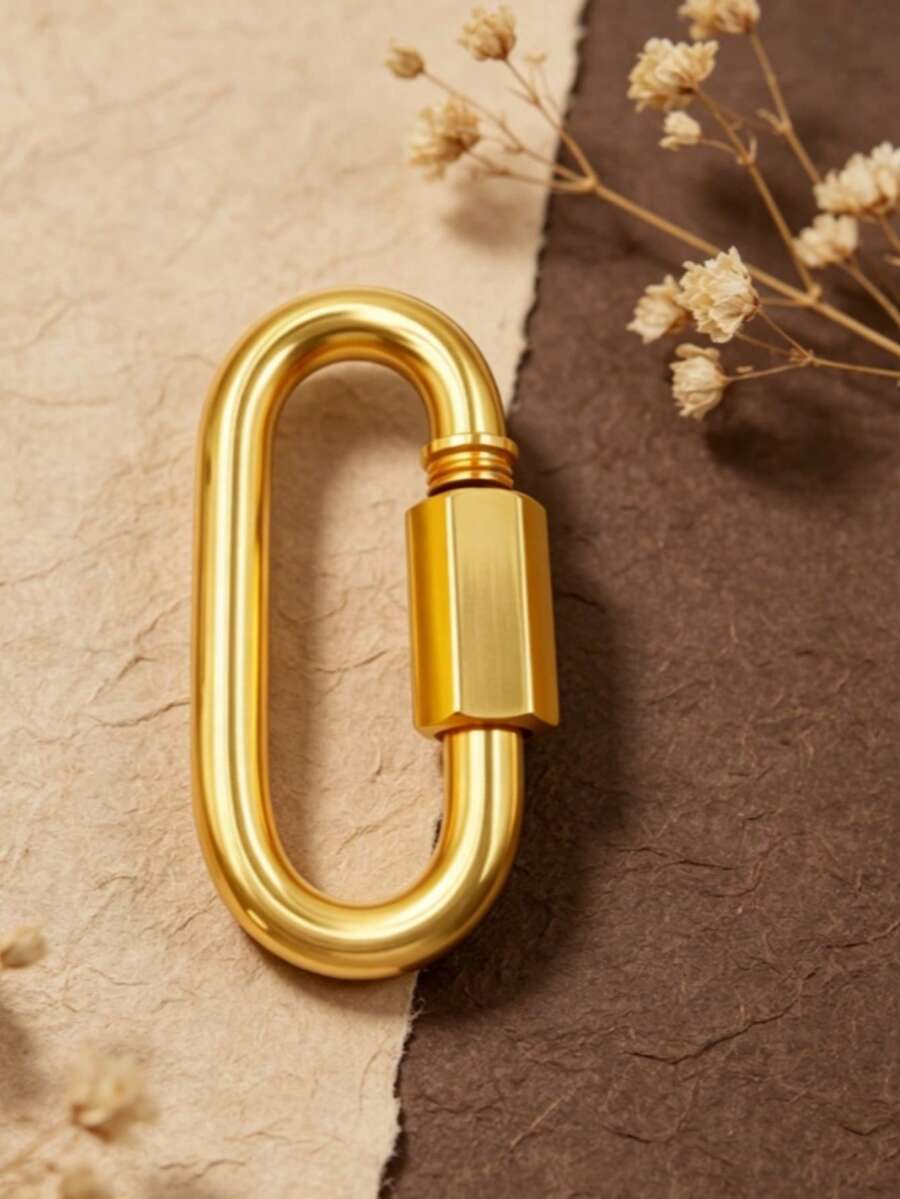 1个金色不锈钢螺丝锁登山扣,简约金属钥匙扣,户外配件,适合登山 - 金黃色 - 查看 1