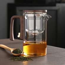 Enchanti Magic Tea Pot 720ml, Water Separation Glass Teapot With Wooden Handle, Press Control Tea Infuser With Strainer For Loose Leaf Tea, Witchcraft Style Glass Kettle For Home Office Tea Ceremony, Gift For Tea Lovers, Housewarming Gift - Brown - View 5