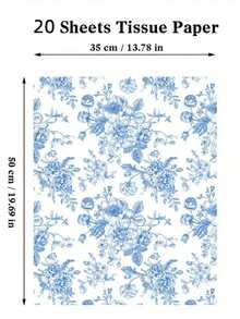 10/20張藍色花卉薄紙禮品包裝紙 14x20英吋 中式復古藍白牡丹玫瑰圖案 高品質耐用紙 適合作為生日、婚禮、派對、DIY手工、花束包裝與特殊場合裝飾 - 多色 - 查看 11