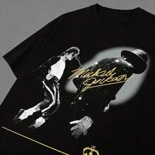Nueva playera de manga corta oversize para hombre, estampada casual 100% algodón de  Rey del Pop, estilo retro y musical, perfecta para conciertos temáticos, reuniones con amigos, salidas nocturnas, viajes y uso cotidiano, básica imprescind - Blanco - Ver 5
