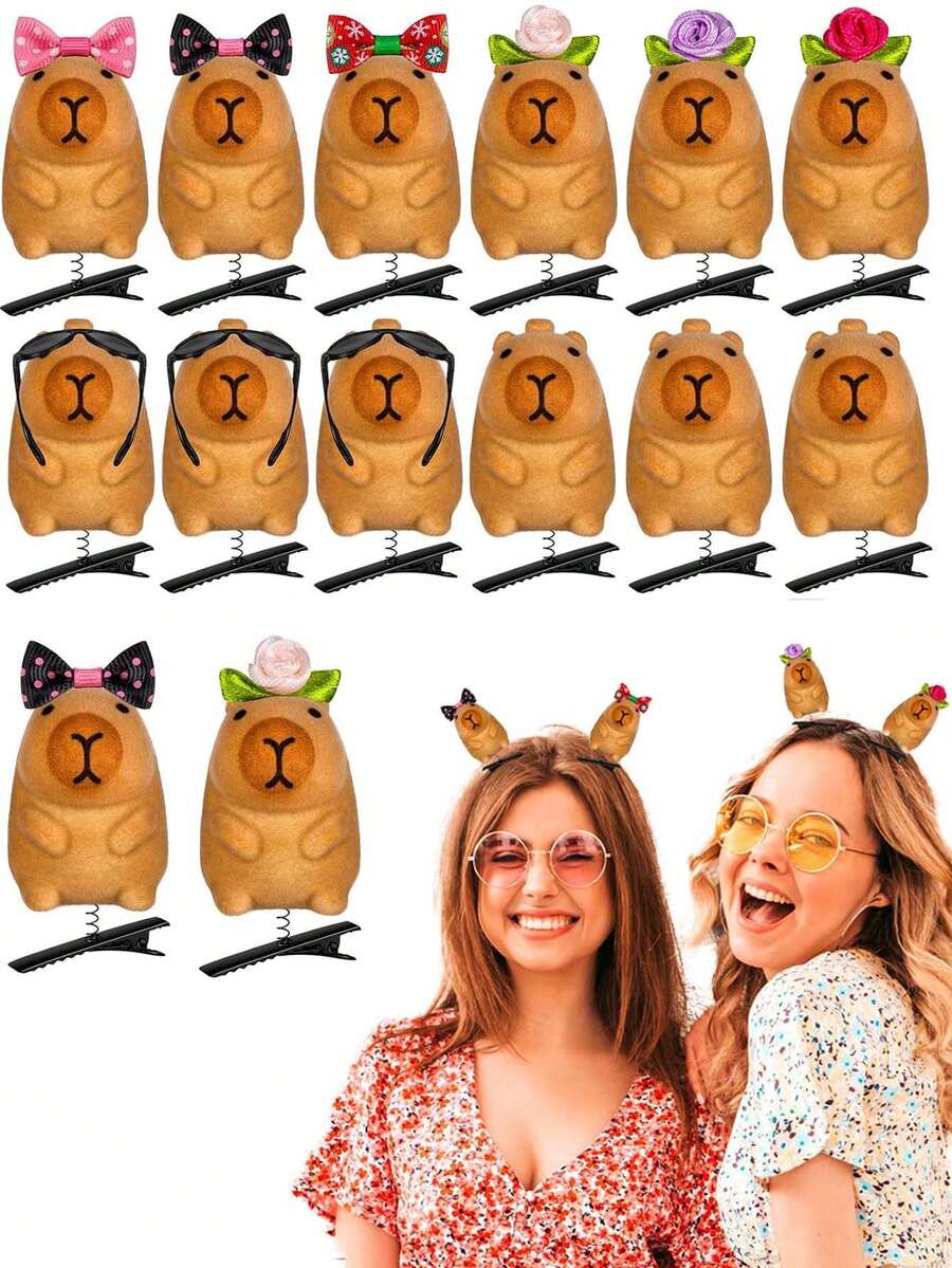 10Pcs Capybara Hair Clips Kawaii Cartoon Capybara Clips Festival Rave Sprouts Funny Decorative Hair Accessories For Women Men Summer Holiday Party Props Decor,Cosplay, Everyday Wear, Photo Props, And Party Favors. - Multicolor - View 1