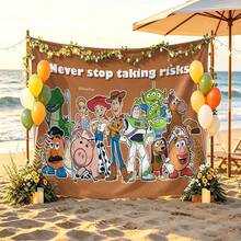 Disney  Toy Story Tapestry With Full Character Squad And "Never Stop Taking Risks" Quote Print No-Hole Backdrop, Perfect For Parties, Camping, Home Decor, Scene Setup And Gathering Displays - 0 - View 2