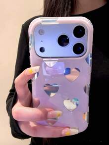 Ins Korean Style Minimalist Soft Girl Cream Solid Color Heart Phone Case Compatible With Iphone 17, 17 Pro, 17 Pro Max, 16, 16 Pro Max, 14, 18, 18 Pro Max, Full Coverage Protective Cover, Women's - Pink - View 2