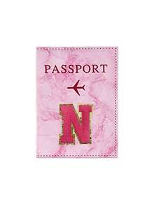 1pc Passport Cover With Rose Red Towel Embroidery And A-Z Letter Print, Unisex RFID Vintage Business Passport Holder, Multifunctional Travel Organizer Pouch, Travel Accessories, Travel Wallet, Passport Case, Beach Holiday Bag, Summer - Pink - View 26
