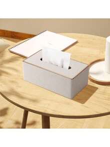1pc PU Leather Tissue Box Holder, Rectangular Tissue Box Cover For Napkins, Rectangular Tissue Holder, Suitable For Bathroom, Home, Office, Beige, Random Style Shipped - Beige - View 3